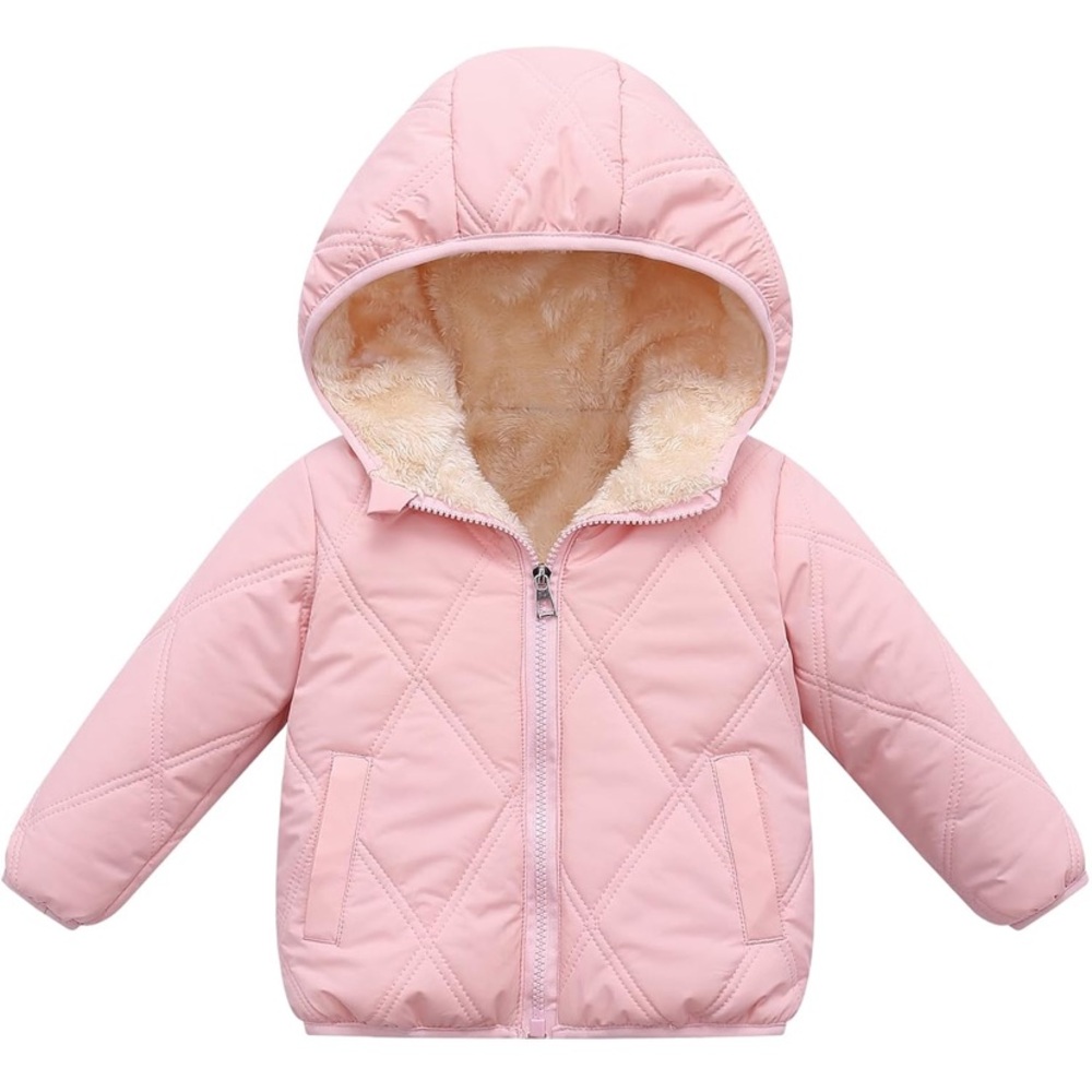 Pink Hooded Winter Puffer Jacket